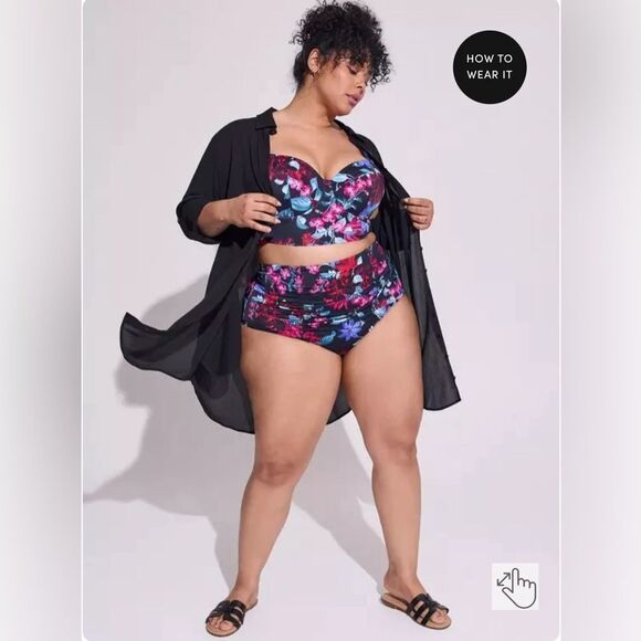 Torrid Mystical Forest Floral-Black swim top only sz 1X DD/DDD - Picture 7 of 7